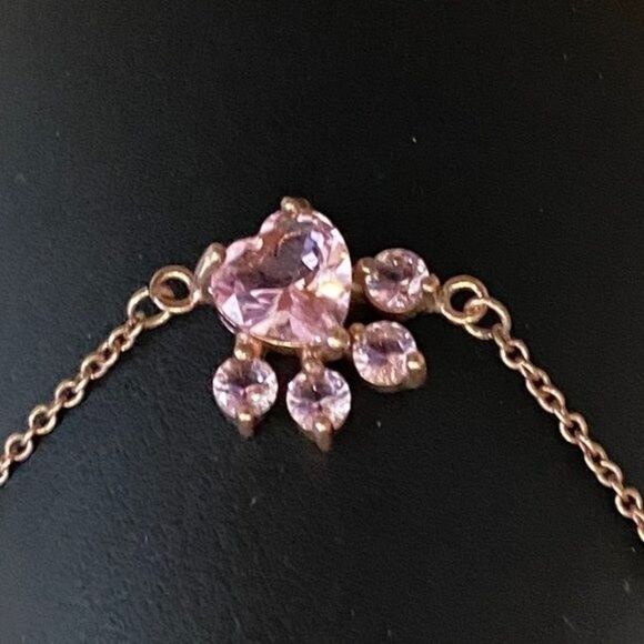Sterling Silver Rose Gold Pink CZ Dog Animal Heart Paw Print Bracelet - Picture 5 of 5